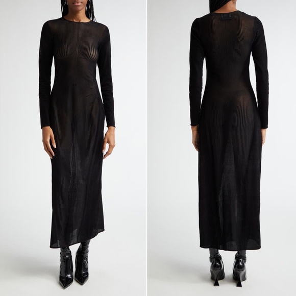 NWT | Jean Paul Gaultier | The Morphing Pinstripe Flocked Sheer Mesh Dress | XS - Picture 4 of 12